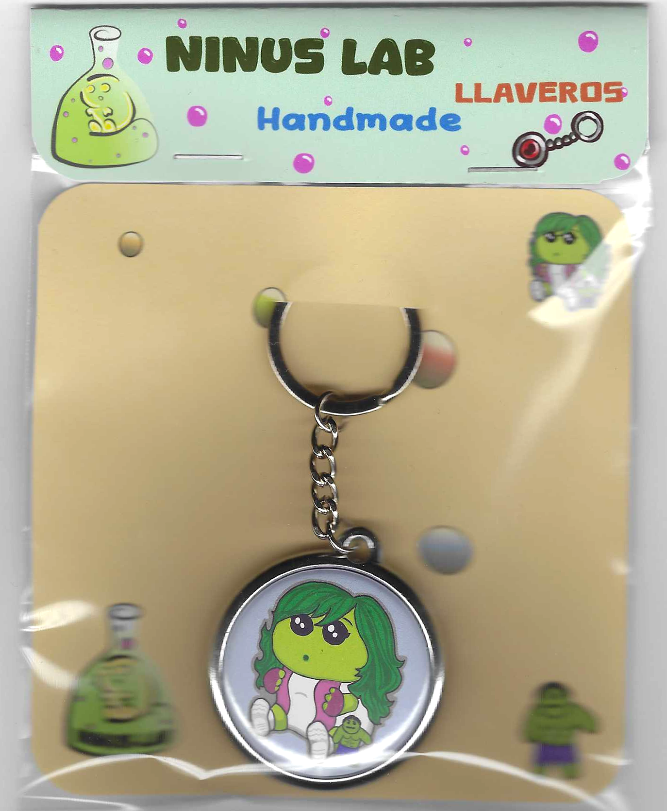 Llavero Doble Cara Ninu Serie Superheroes CHICA VERDE