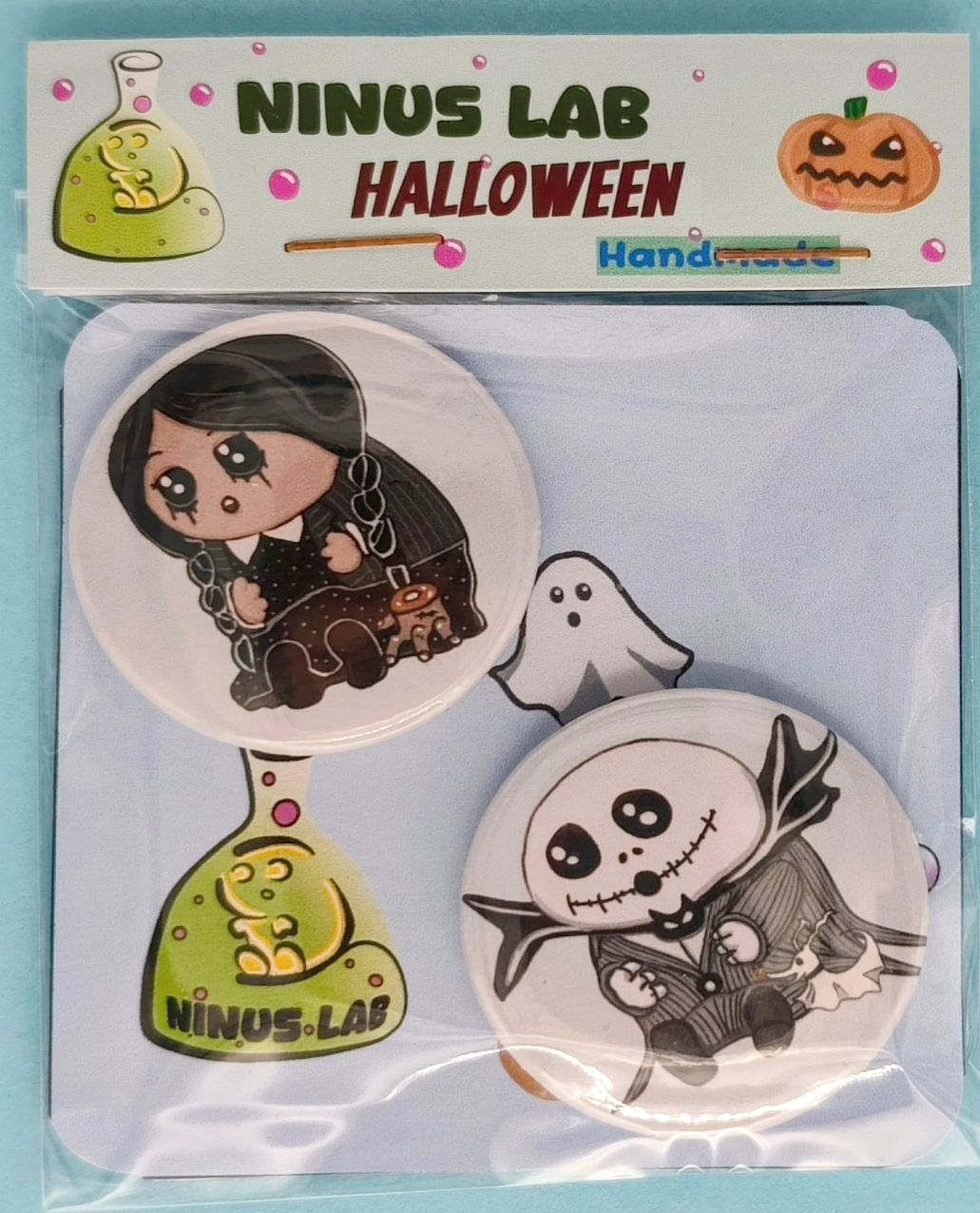 Chapas Duo Ninus ESPECIAL Serie Halloween JUEVES y SKELETONMAN