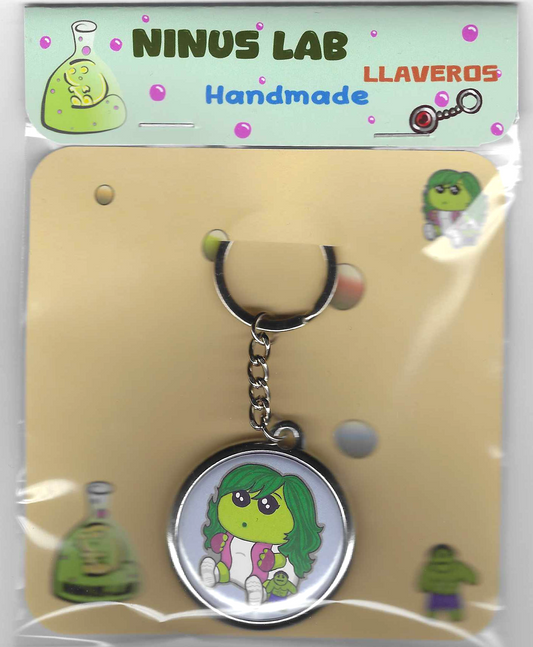 Llavero Doble Cara Ninu Serie Superheroes CHICA VERDE