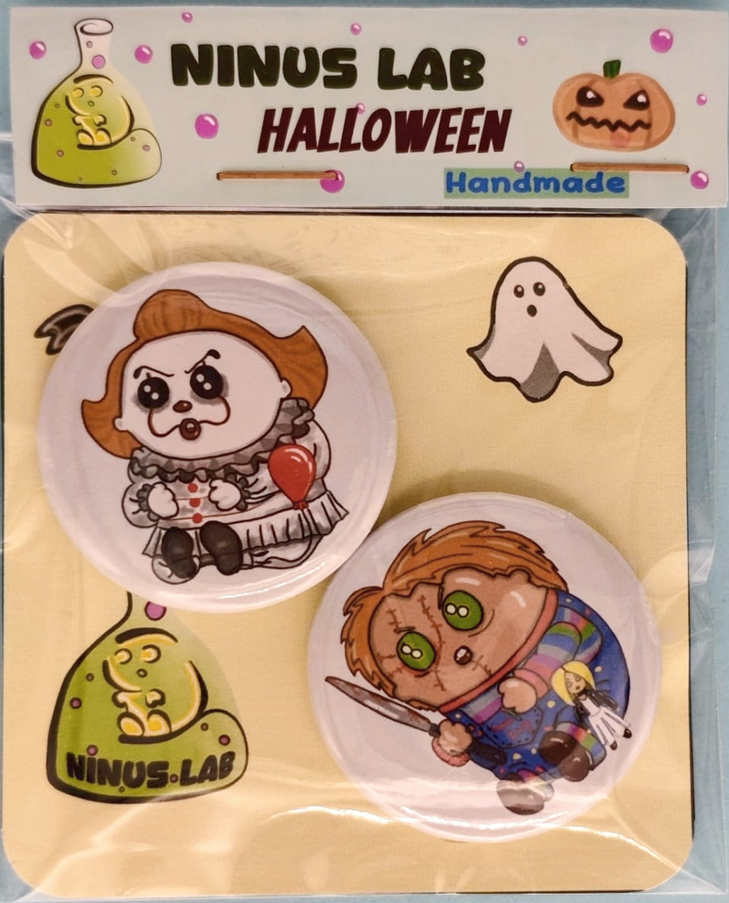 Chapas Duo Ninus ESPECIAL Serie HalloweenPAYASO y MUÑECO ASESINO